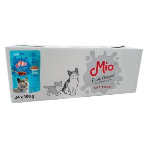 Cutie 24 plicuri hrana umeda pisici adulte Premium cu carne de Somon Mio 100g