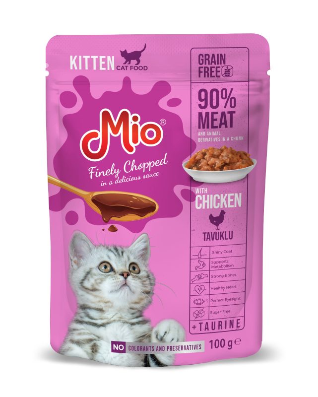 Hrana umeda kitten pisici junior Mio Cat bucati de pui in sos delicios