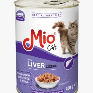 conserva Mio 400 g hrana umeda premium completa pisici adulte carne bucati de ficat