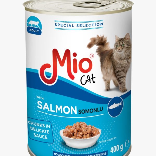 conserva Mio 400 g hrana umeda premium completa pisici adulte carne somon