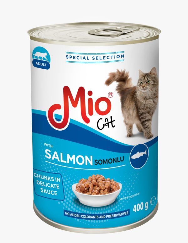 conserva Mio 400 g hrana umeda premium completa pisici adulte carne somon