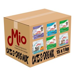 Mio Cats and Dogs MIX Mancare uscata pisici adulte, sterilizate, kitten, Premium, caini Cutie 15 x 1 Kg