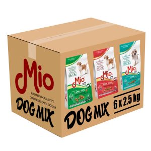 Mio Dogs MIX Mancare uscata caini adulti, Puppy, Premium, cu miel vitel si orez, Cutie 6 x 2.5 Kg
